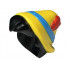 Minifigure, Hair Combo, Hair with Hat, Short Hair with Quiff with Molded Yellow Hat and Dark Azure Band and Printed Red Feather Pattern : {черен}