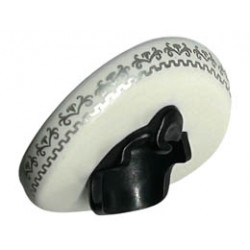 Minifigure, Hair Combo, Hat with Hair, Mexican Sombrero with Bows with Molded Black Short Hair with Quiff and Printed Silver Ornate Trim Pattern : {бял}