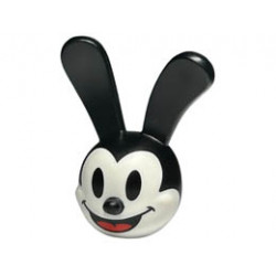 Minifigure, Head, Modified Rabbit with Molded Black Rounded Ears and Printed Black Eyes and Mouth with Red Tongue Pattern (Oswald): {бял}