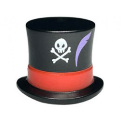 Minifigure, Headgear Hat, Top Hat Large with Molded Red Band and Printed White Skull, Crossbones, and Medium Lavender Feather Pattern : {черен}