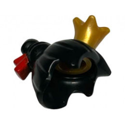 Minifigure, Hair Female with Bun and Bangs with Molded Gold Crown and Printed Red Hair Clip Pattern: {черен}