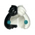 Minifigure, Hair Female Short, Bob Cut with Molded Black Right Side and Printed Dark Turquoise Earrings Pattern: {бял}