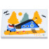 Tile 2 x 3 with Blue Cabin with Round Door and Windows, Bright Light Orange and Sand Green Trees Pattern: {бял}