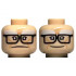 Minifigure, Head Dual Sided White Bushy Eyebrows, Medium Nougat Wrinkles and Cheek Lines, Black Glasses, Frown / Smile Pattern - Hollow Stud : {светло нуга}