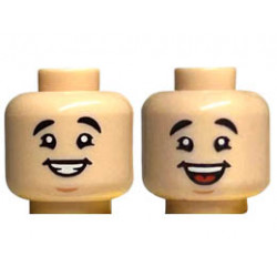 Minifigure, Head Dual Sided Black Eyebrows, Medium Nougat Chin Dimple, Open Mouth Smile with Teeth / Wide Open Mouth Smile with Tongue Pattern - Hollow Stud : {светло нуга}