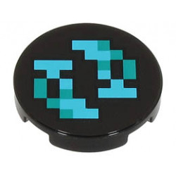 Tile, Round 2 x 2 with Bottom Stud Holder with Pixelated Medium Azure and Dark Turquoise Shapes and Squares Pattern (Minecraft Sculk Shrieker) : {черен}