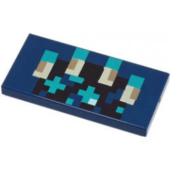 Tile 2 x 4 with Pixelated Black, Dark Turquoise, Tan and Dark Tan Lines and Shapes Pattern (Minecraft Warden Chest): {земно син}