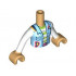 Torso Mini Doll Girl Bright Light Blue Vest with Pockets and Lime and White Striped Shirt Pattern, Medium Tan Arms with Hands with White Long Sleeves : {умерен тан}
