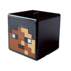 Minifigure, Head, Modified Cube with Pixelated Reddish Brown and Nougat Face, Black Eyes and Mouth Pattern (Minecraft Sentinel Soldier) : {черен}