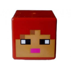 Minifigure, Head, Modified Cube with Pixelated Medium Nougat and Nougat Face, Black Eyes and Dark Pink Mouth Pattern (Minecraft Jungle Explorer) : {нов тъмно червен}