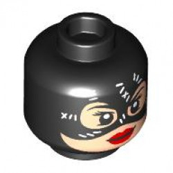 Minifigure, Head Female Balaclava, White Stitching, Light Nougat Face, Red Lips Pattern - Vented Stud: {черен}
