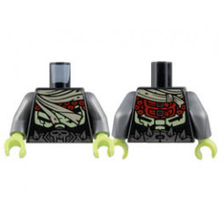 Torso Tan Scarf, Red Circles, Yellowish Green Ribcage, Silver Belt with Skull and Spikes Pattern / Flat Silver Arms / Yellowish Green Hands : {черен}