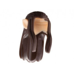 Minifigure, Hair Long Wavy with Braid and Molded Hard Plastic Light Nougat Elf Ears Pattern - Flexible Rubber: {тъмно кафяв}