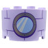 Cylinder Half 2 x 4 x 2 with 1 x 2 Cutout with Bright Light Blue Round Window with Silver Frame and Dark Purple Bricks Pattern: {лавандулов}