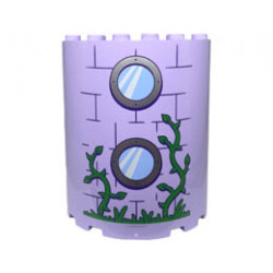 Cylinder Half 3 x 6 x 6 with 1 x 2 Cutout with Bright Green Grass and Vines, 2 Bright Light Blue Round Windows with Silver Frames, and Dark Purple Bricks Pattern : {лавандулов}