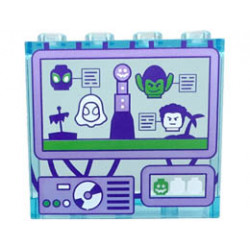 Panel 1 x 4 x 3 with Side Supports - Hollow Studs with Miles Morales, Green Goblin, Ghost-Spider, and Sandman Heads and Lighthouse on Control Screen Pattern : {прозрачно светло син}