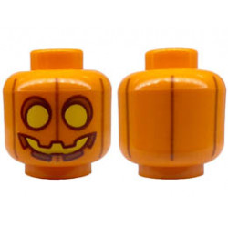 Minifigure, Head Pumpkin Jack O Lantern with Yellow Eyes and Mouth and Dark Orange Vertical Lines Pattern - Hollow Stud: {ярко оранжев}