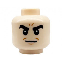 Minifigure, Head Thick Black Eyebrows, Medium Nougat Chin Dimple and Forehead Lines, Neutral Pattern (Sandman) - Hollow Stud: {светло нуга}