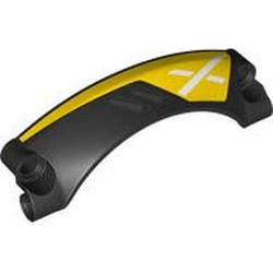 Technic, Panel Car Mudguard Arched #42 9 x 2 x 3 Rounded Top with Pearl Dark Gray Air Vents and White X on Yellow Background Pattern Model Right Side : {черен}