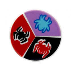 Tile, Round 2 x 2 with Bottom Stud Holder with Red, Black, and Medium Azure Spiders on Black, Red, and Medium Lavender Background Pattern : {бял}
