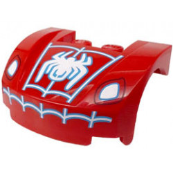 Vehicle, Mudguard 3 x 4 x 1 2/3 Curved Front with White Headlights, Spider and Web with Medium Azure Outline Pattern: {ярко червен}