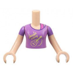Torso Mini Doll Girl Medium Lavender Top with Bright Light Yellow Guitar Pattern, Light Nougat Arms with Hands with Medium Lavender Short Sleeves : {светло нуга}