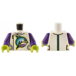 Torso Jacket with Dark Turquoise and Bright Light Blue Dolphin, Side Zipper, Straps, and Stripe Pattern / Dark Purple Arms / Lime Hands : {бял}