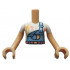 Torso Mini Doll Girl Bright Light Blue Overalls over White Shirt with Paint Stains Pattern, Medium Tan Arms with Hands with White Short Sleeves : {умерен тан}