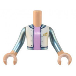 Torso Mini Doll Boy White Jacket over Bright Pink Shirt, Metallic Light Blue and Gold O Pattern, Medium Tan Arms with Hands with Metallic Light Blue Long Sleeves : {умерен тан}