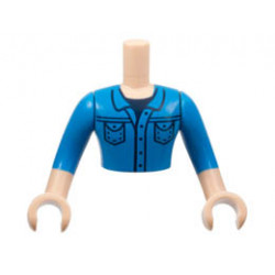 Torso Mini Doll Man Dark Azure Button Up Shirt with Pockets over Dark Blue T-Shirt Pattern, Light Nougat Arms with Hands with Dark Azure Sleeves : {светло нуга}