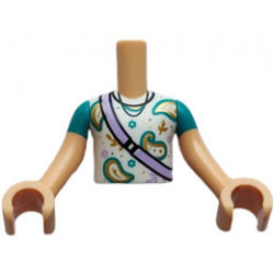 Torso Mini Doll Boy White Shirt, Gold Symbols, Lavender Shoulder Bag Pattern, Medium Tan Arms with Hands with Dark Turquoise Short Sleeves : {умерен тан}
