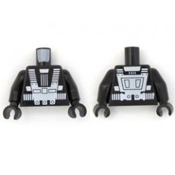 Torso Space White Harness and Chest Panel with Rivets and Back Print Pattern (Blacktron I) / Black Arms / Black Hands: {черен}