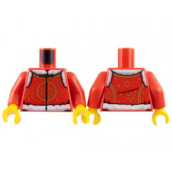 Torso Coat, White Fur Lining, Gold Lacing, Circle Design, Snowflakes and Dots Pattern / Red Arms / Yellow Hands: {ярко червен}