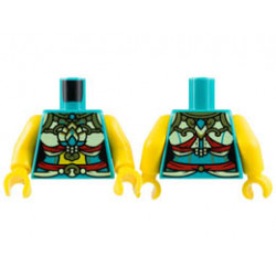 Torso Female Top, Yellowish Green Ornate Costume, Red Ribbons, Gold Trim, Yellow Midriff Pattern / Yellow Arms / Yellow Hands: {ярко синьо-зелен}