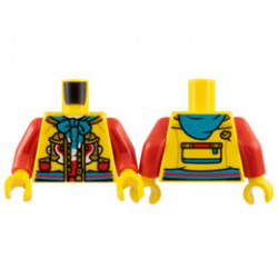 Torso Jacket, Dark Turquoise Drawstring and Hood, Gold Zipper, Monkey King Face Logo Pattern / Red Arms / Yellow Hands: {ярко жълт}