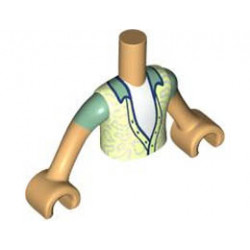 Torso Mini Doll Boy Yellowish Green Shirt with Sand Green Collar over White Undershirt Pattern, Medium Tan Arms with Hands with Sand Green Short Sleeves : {умерен тан}