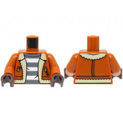 Torso Jacket with Tan Fur Lining and Copper Zippers over Dark Bluish Gray Shirt with White Prison Stripes Pattern / Dark Orange Arms / Dark Brown Hands : {тъмно оранжев}