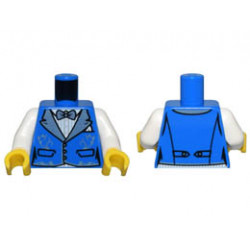 Torso Female Vest with Metallic Light Blue Wide Lapels, Bow Tie, and Filigree over White Striped Shirt Pattern / White Arms / Yellow Hands : {ярко син}