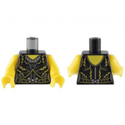 Torso Female Dress with Gold Lines and Vines, Silver Lines, Dots, Bow and Necklace Pattern / Yellow Arms / Yellow Hands: {черен}