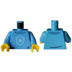 Torso Police Shirt with Bright Light Blue Star Badge Logo, Dark Blue Collar and Wrinkles Pattern / Medium Blue Arms / Yellow Hands: {умерено син}