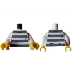 Torso Town Prisoner, Dark Bluish Gray Stripes, Black Collar and Wrinkles Pattern / White Arms / Yellow Hands: {бял}