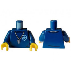 Torso Police Shirt with Bright Light Blue Star Badge Logo, Silver Whistle, Black Collar and Wrinkles Pattern / Dark Blue Arms / Yellow Hands : {земно син}