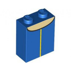Brick 1 x 2 x 2 with Inside Stud Holder with Yellow Vertical Line and Tan Neck with Black Curved Outline Pattern (BrickHeadz Snow White Torso) : {ярко син}