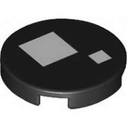 Tile, Round 2 x 2 with Bottom Stud Holder with 2 White Squares Pattern (BrickHeadz WALL-E Eye): {черен}