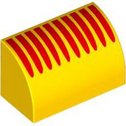 Slope, Curved 1 x 2 x 1 with 10 Tapered Red Lines Pattern (Pirate Beard): {ярко жълт}