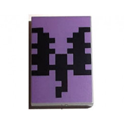 Tile 2 x 3 with Pixelated Black Dragon on Medium Lavender Background Pattern (Minecraft End Warrior Shield): {умерено каменно сив}