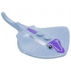Manta Ray / Stingray with 2 Studs with Black Eyes, Dark Purple Markings, and Metallic Light Blue Spots Pattern: {пясъчно син}
