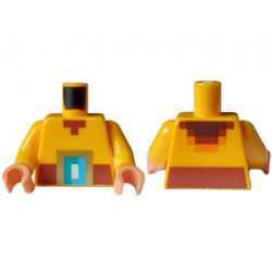 Torso Pixelated Shirt with Reddish Brown Belt with Gold, Dark Turquoise, Medium Azure and White Buckle Pattern / Bright Light Orange Arms / Nougat Hands : {огнено жълто-оранжев}