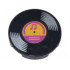 Tile, Round 2 x 2 with Bottom Stud Holder with Vinyl Record with Bright Light Orange and Magenta Center and Musical Notes Pattern: {черен}