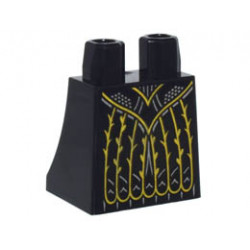Lower Body, Skirt with Gold Lines and Vines, Silver Lines and Dots Pattern: {черен}